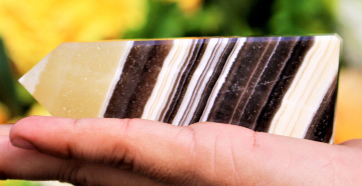 Phantom Calcite Tower Crystal Obelisk 105MM Yellow Zebra Calcite Healing Energy