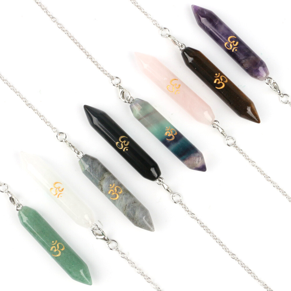 Chakra Crystal Pendulum Pendant Chain Runes Yoga Symbol Hexagonal Column Point