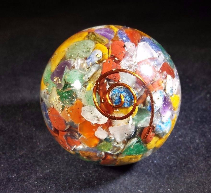 MEDIUM (40-50mm) 7 CHAKRA MIXED STONE ORGONE GEMSTONE SPHERE ORGONITE SPHERE