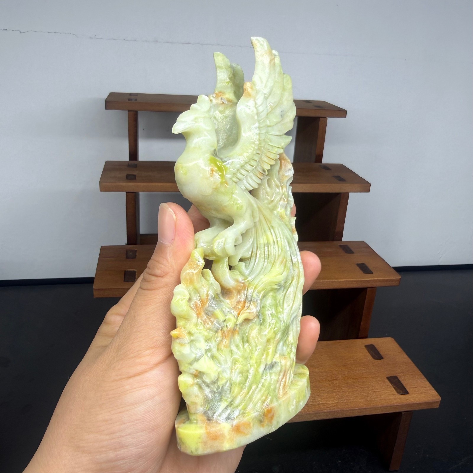5.8″ Natural GreenjadeQuartz hand carved Phoenix skull Crystal reiki healing 1pc