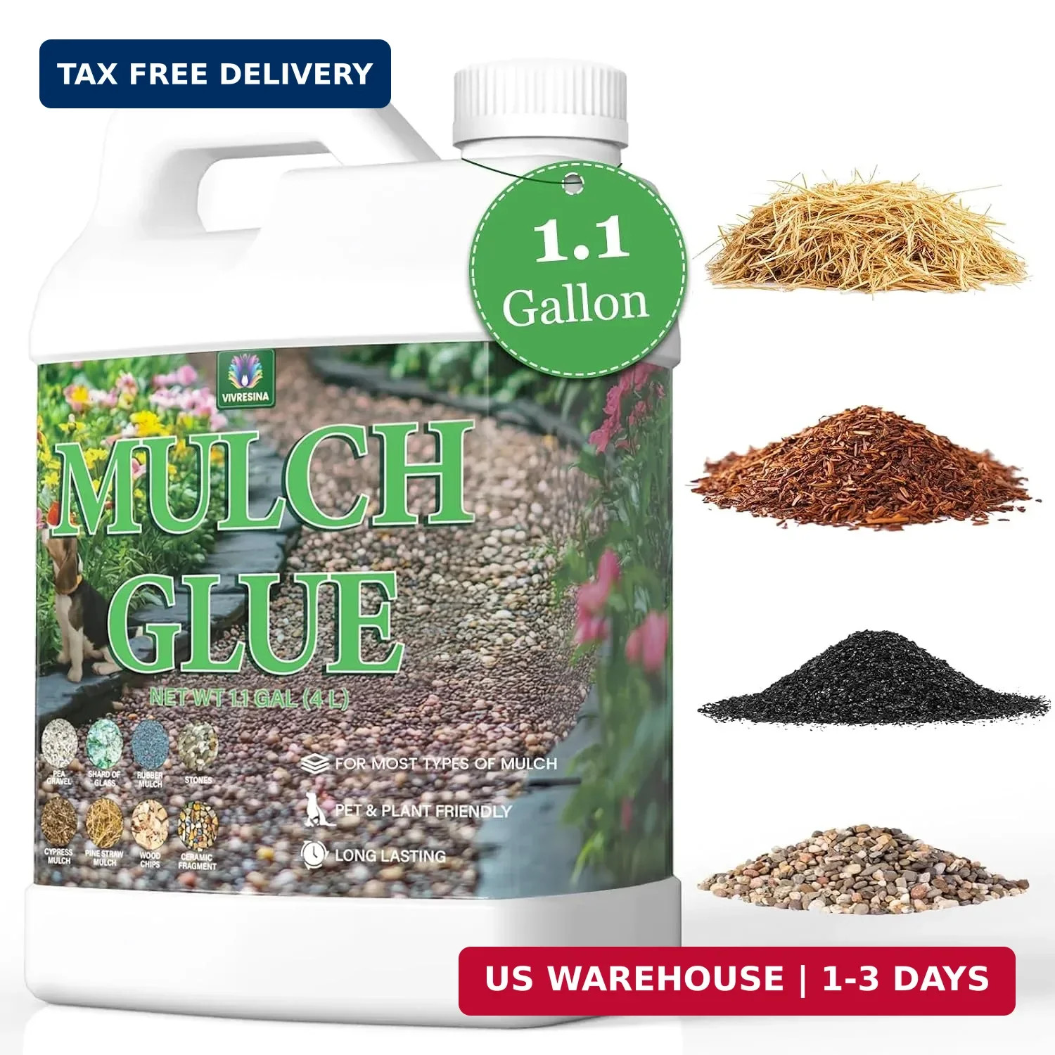 Mulch Glue for Landscaping, Rock Glue Pea Gravel 1.1 Gallon | Stones Binder, Lon