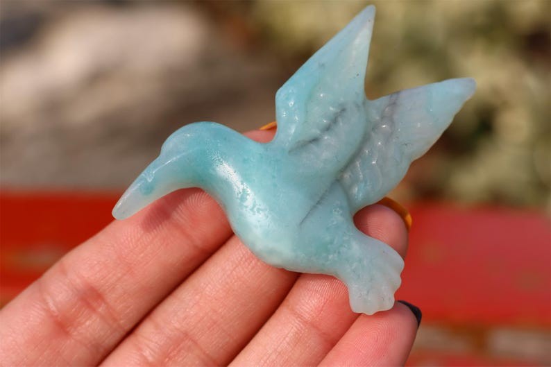 2″ Hand Carved amazonite hummingbird Natural Reiki Crystal Figurine Heal gift 1x