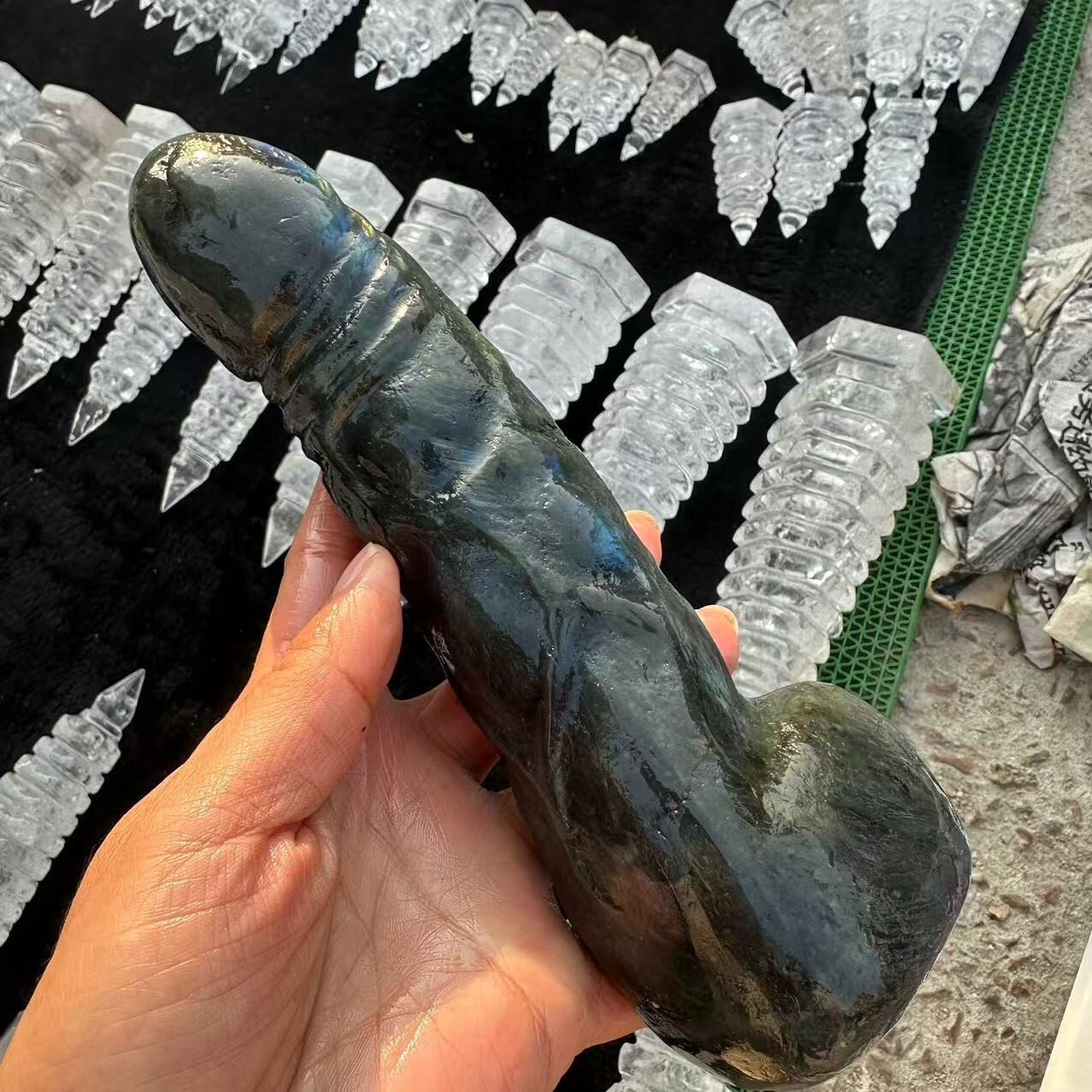 20mm Natural labradorite Carved Penis Skull Crystal Reiki Healing gift