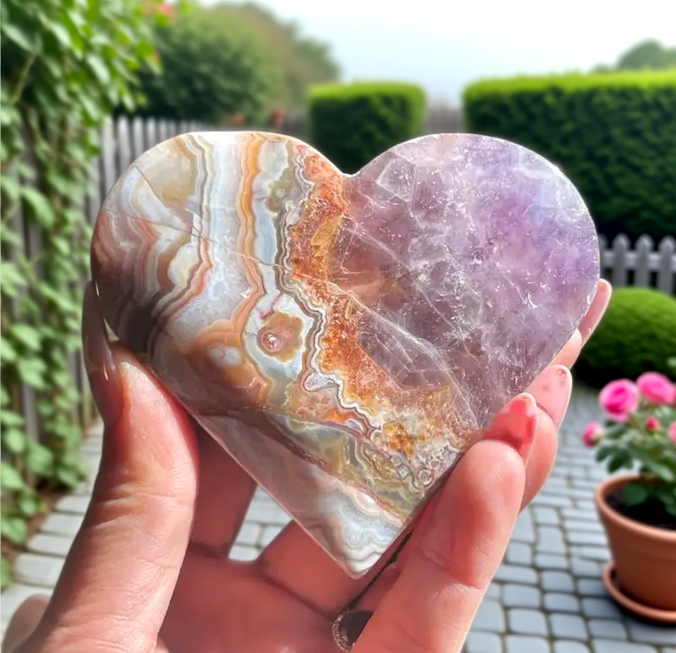 Mexican Amethyst Crazy Lace Agate Crystal Heart Carving Mineral Specimens Decor