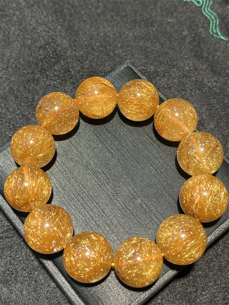 20mm Natural Copper Rutilated Quartz Healing Crystal Jewelry Bracelet Reiki AAA+