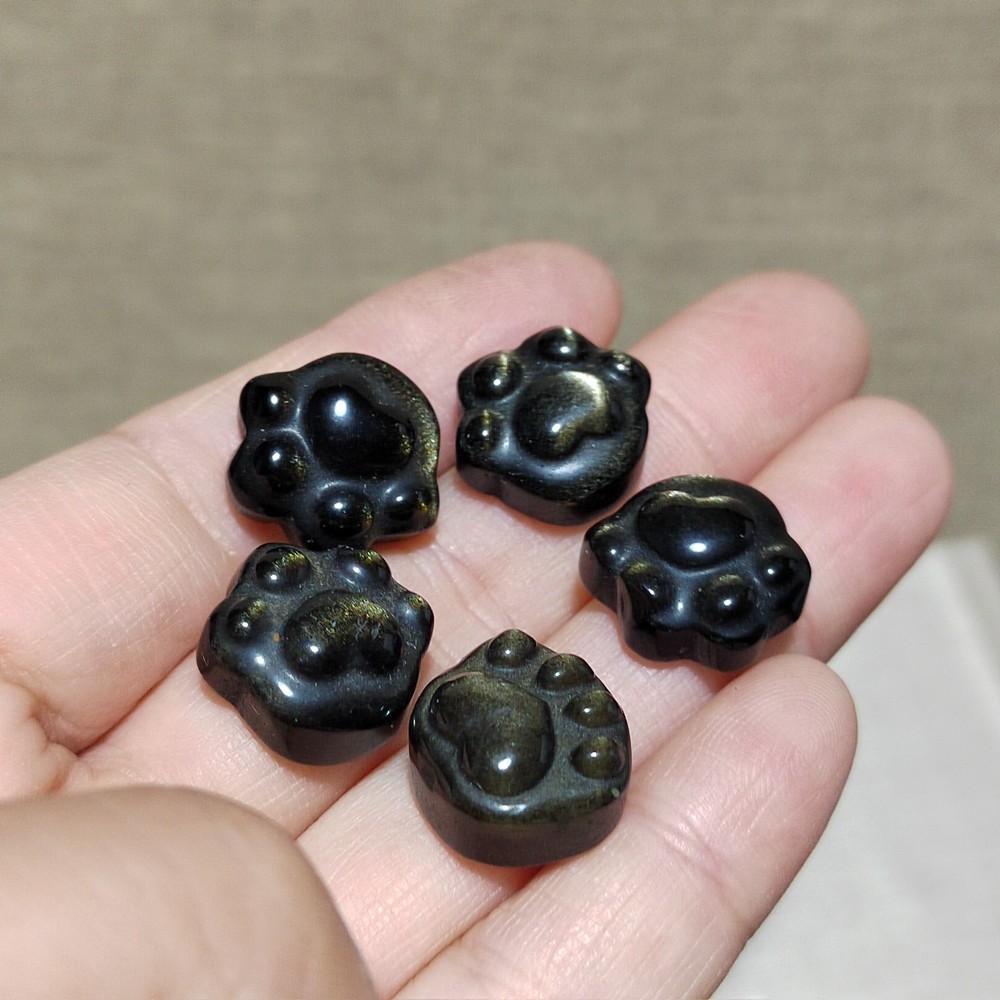 5pcs Natural Golden Obsidian Cat Claw Skull Carved Quartz Crystal Skull healing