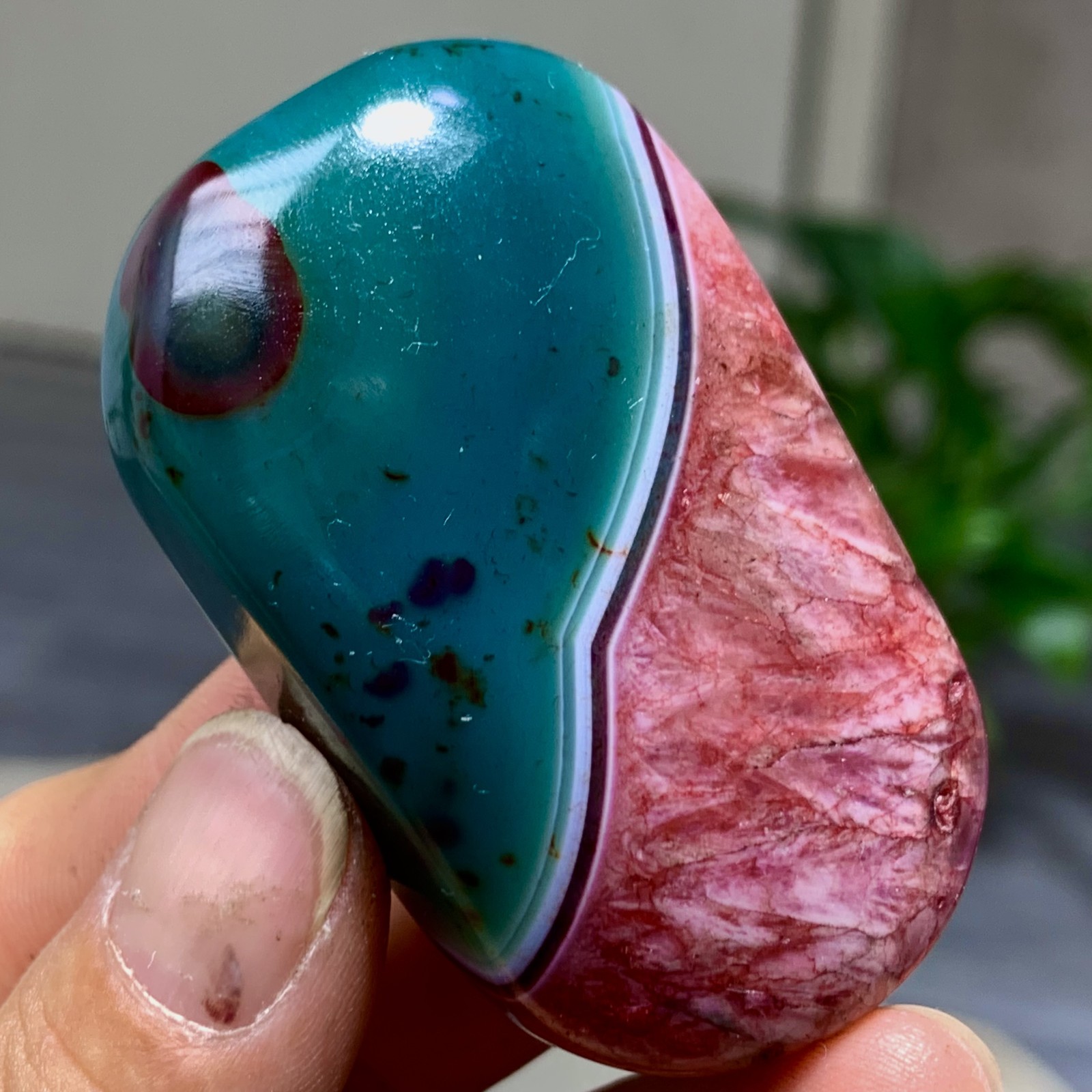 84G Natural colorful agate stripe Crystal mineral oval-shaped form