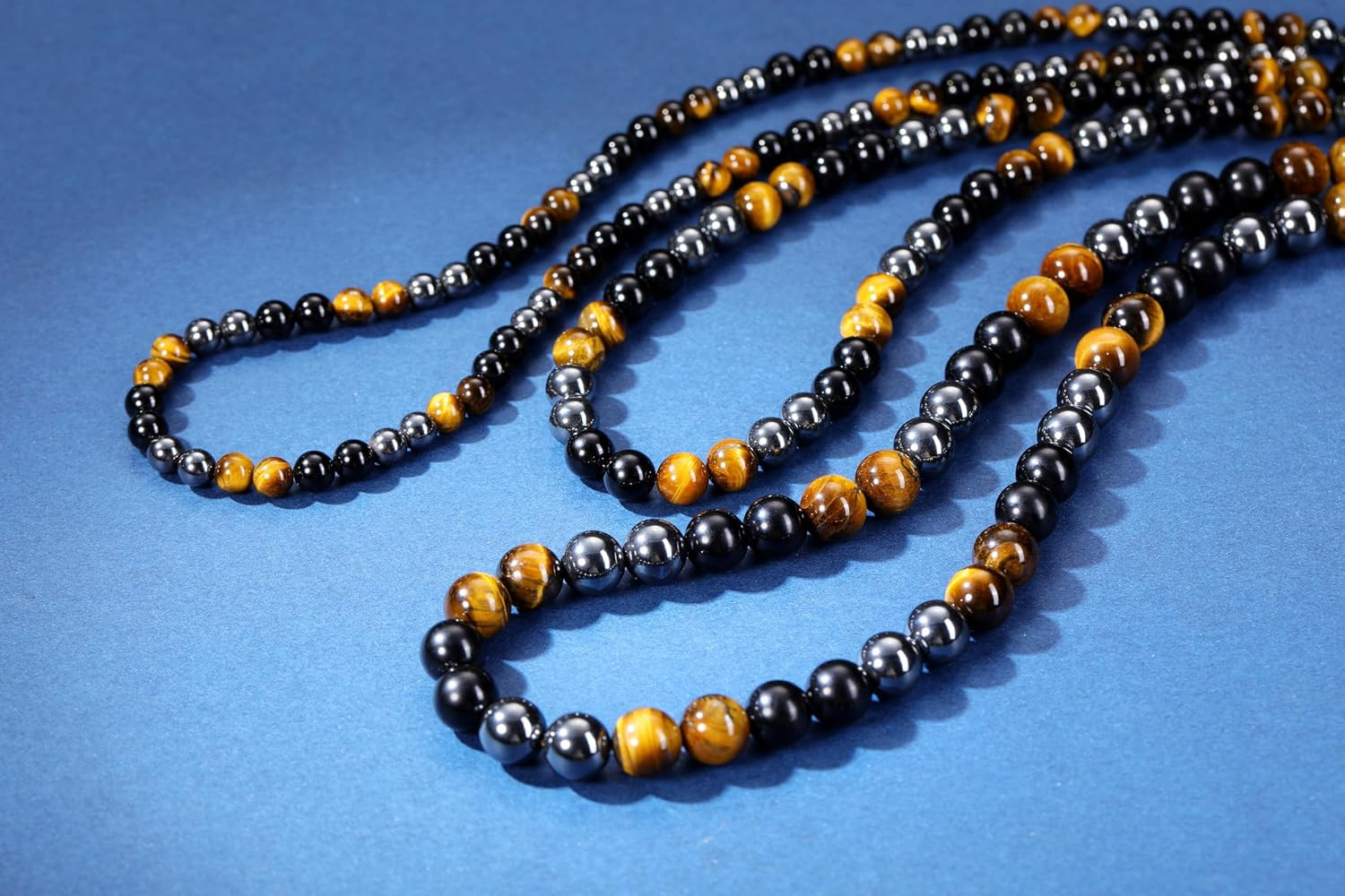 Mens Healing Crystal Black Obsidian Tigers Eye Hematite Beaded Necklace Natural