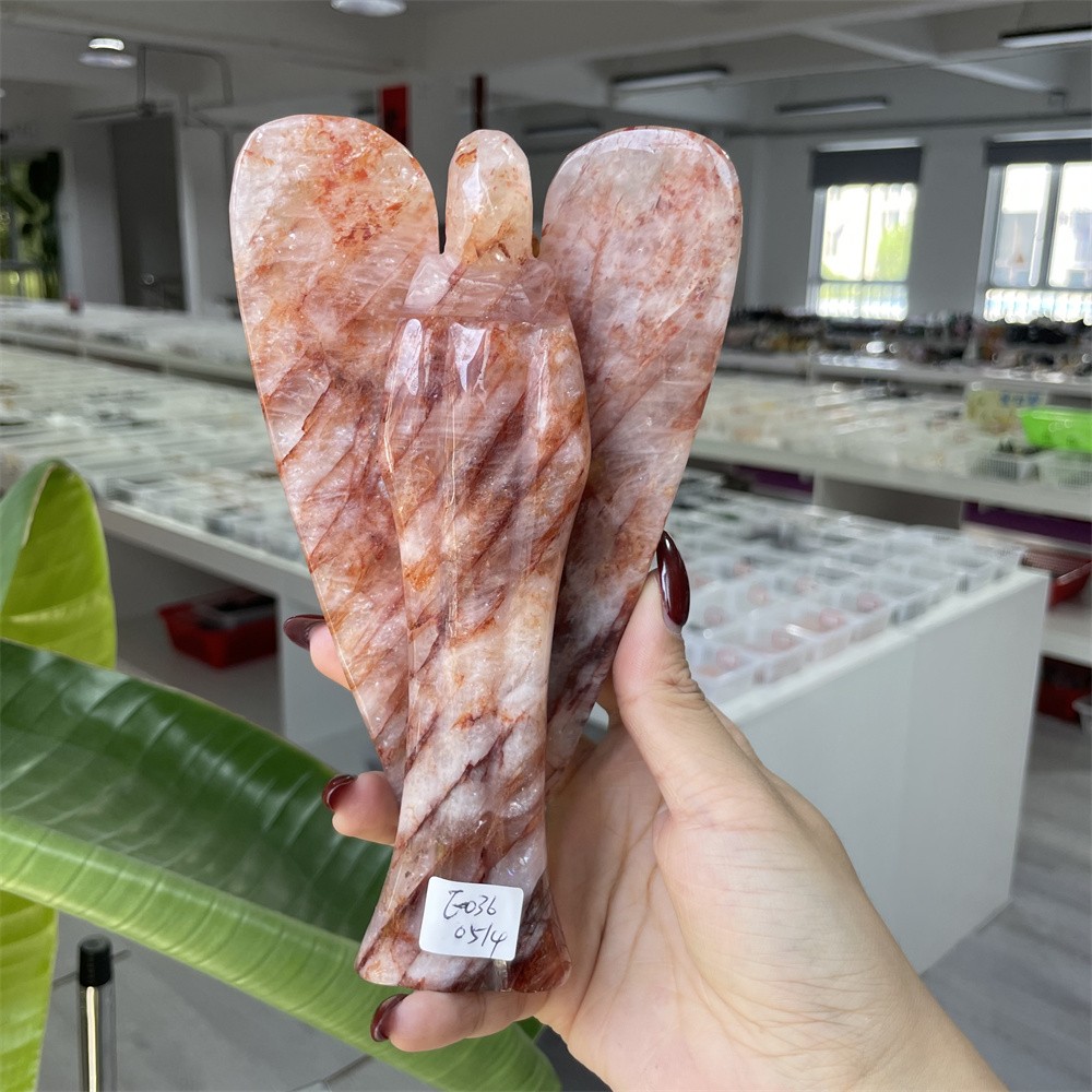1.7LB 7″ Natural Red Fire Quartz Angel Crystal Ornament Memorial Home Gift