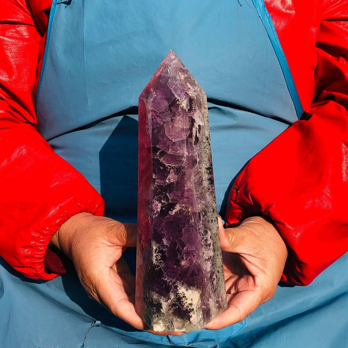 3.96LB Natural Colourful Fluorite Obelisk Quartz Crystal Tower Healing