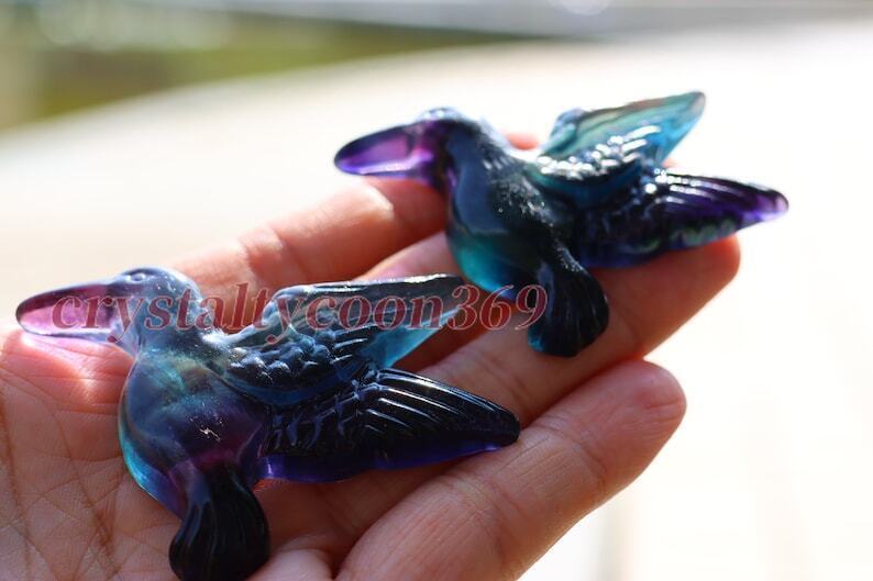 2″ Carved Natural Fluorite Humming Bird Reiki Crystal Skull Decor Crystal Gift