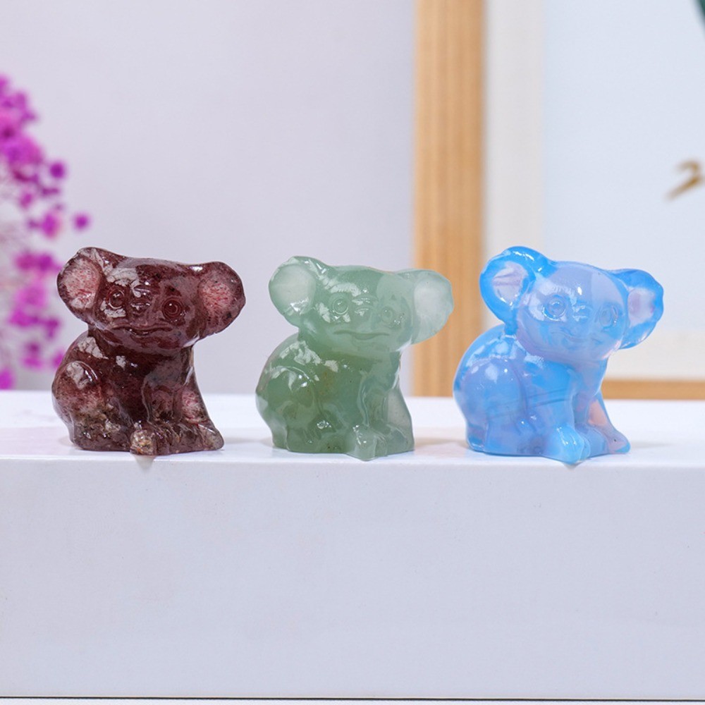 Natural Mixed Crystal Koala Statue Carving Reiki Healing stone Decor Gift random