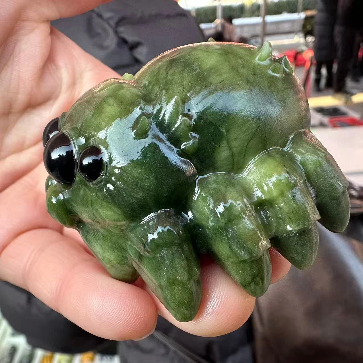 1pc Natural Green Jade Quartz Carved Spider Skull Crystal Healing Reiki Decor