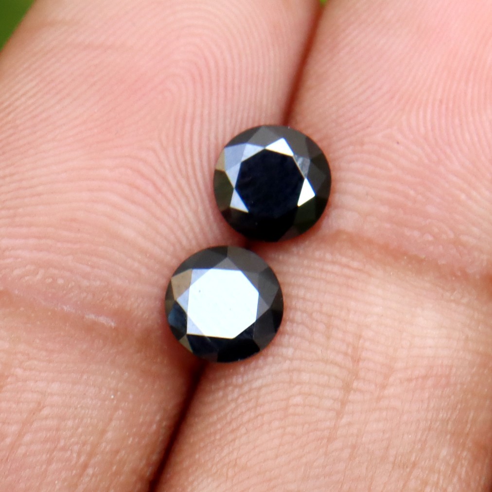 Natural Black Color Loose Moissanite Pair Round Shape Gemstones 2.65 CT