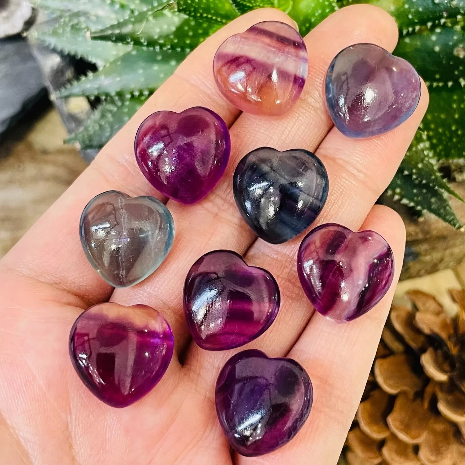 5pc Natural fluorite carved mini love heart gift quartz crystal reiki healing