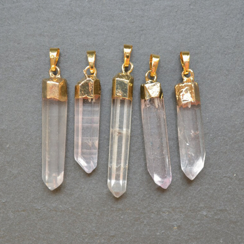 5X Hexagonal Clear Quartz Crystal Terminated Point Wand Pendant Amulet Healing