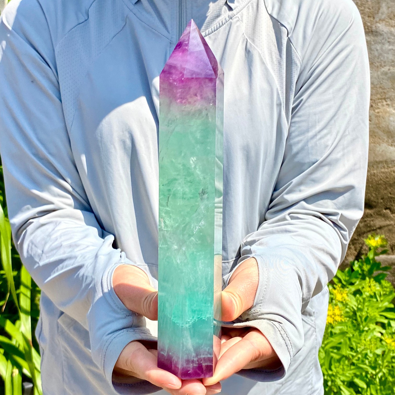 2.13LB Natural Fluorite Crystal Column Magic Wand Obelisk Point Earth Healing