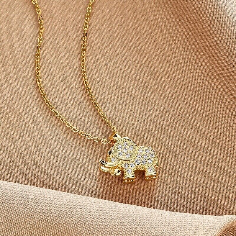 Women’s Fashion Jewelry Cubic Zircon Gold Elephant Pendant Necklace Gift 1PC