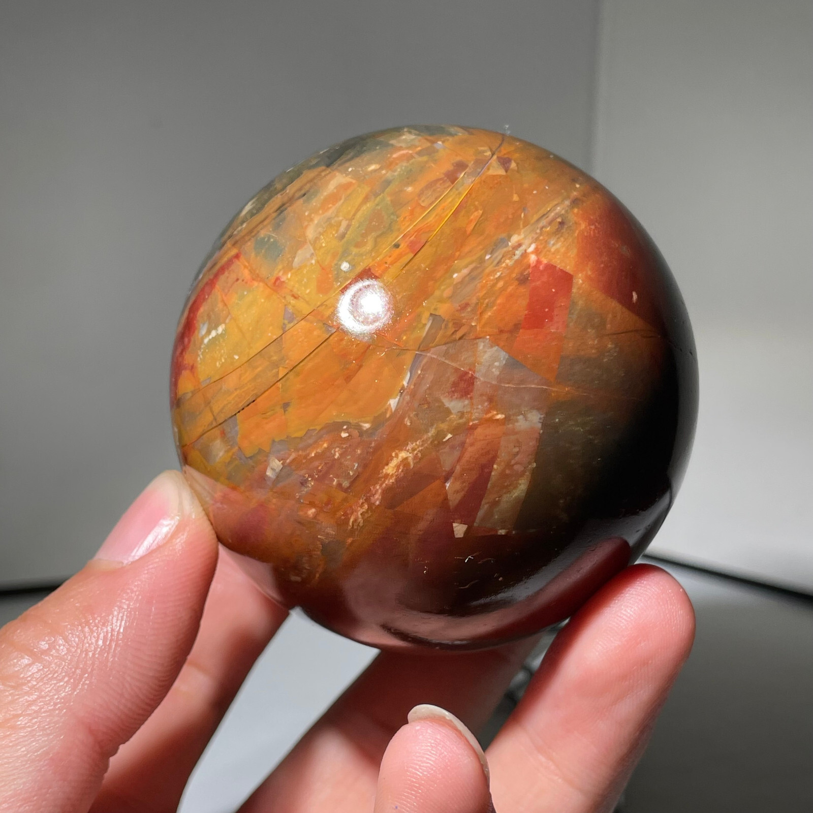 Rare 449g Polished Orbicular Ocean crystal Jasper Sphere Reiki Healing + Stand