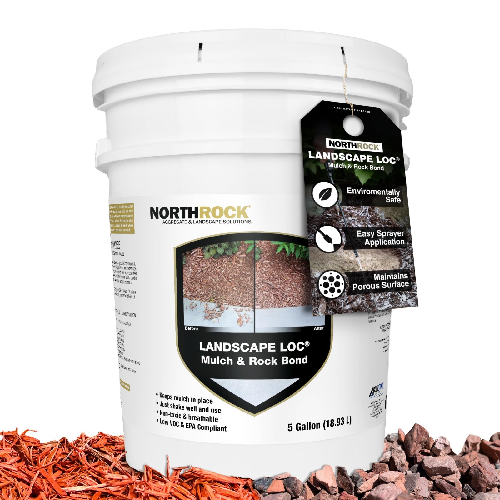 5 Gallon Landscape Mulch Glue – Pet Safe Adhesive for Mulch & Rocks, Binding Spr