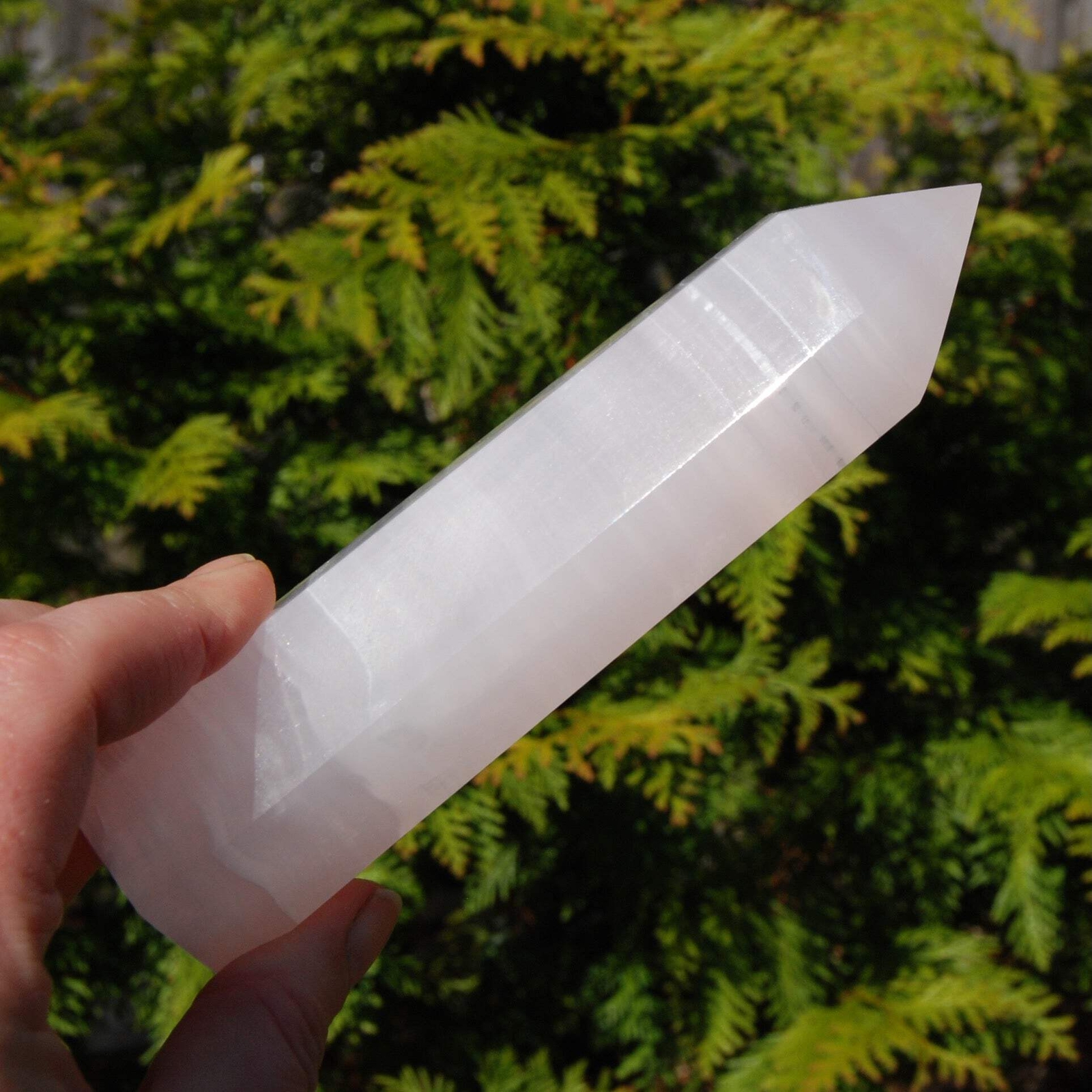 6in Pink Mangano Calcite Crystal Tower, Reiki Stone, Fluorescent UV Reactive