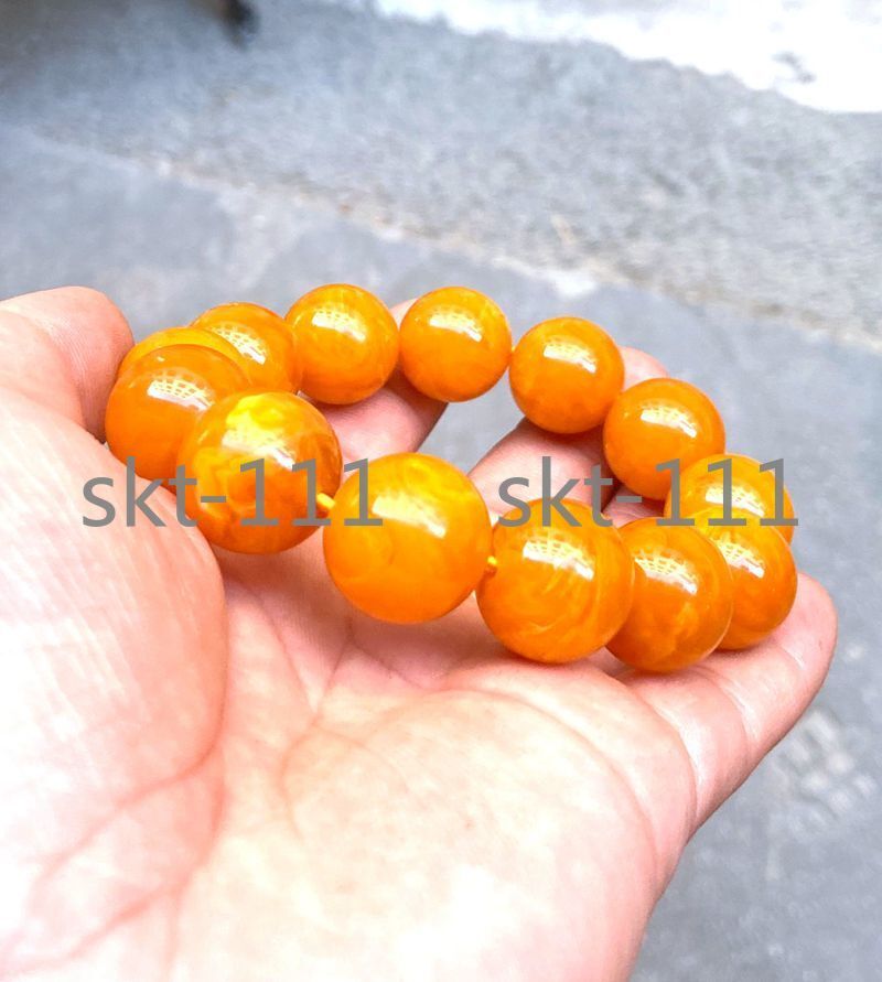 100% Certificate 18mm Natural Mexico Amber Beeswax Beads Bracelet 7.5”