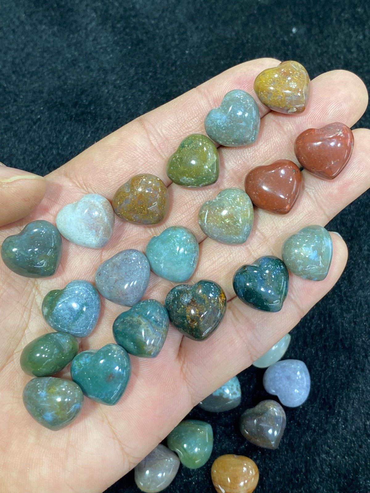 5pcs Natural moss agate Mini Heart hand-carved quartz crystal reiki healing