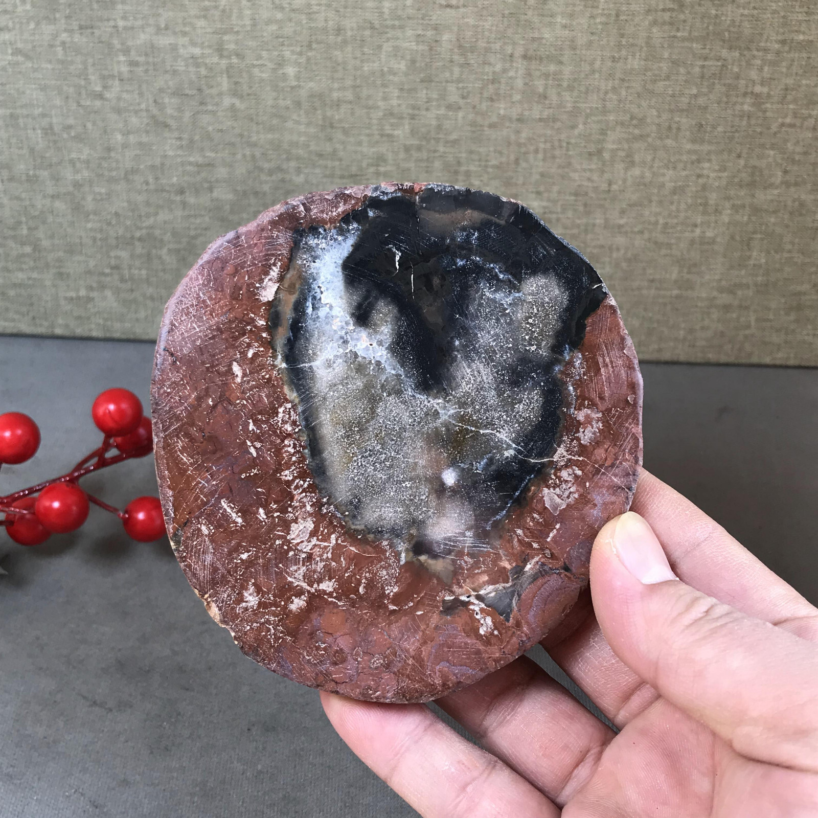 99mm natural Beautiful Petrified Wood Crystal Slice mineral specimen 246g A5433