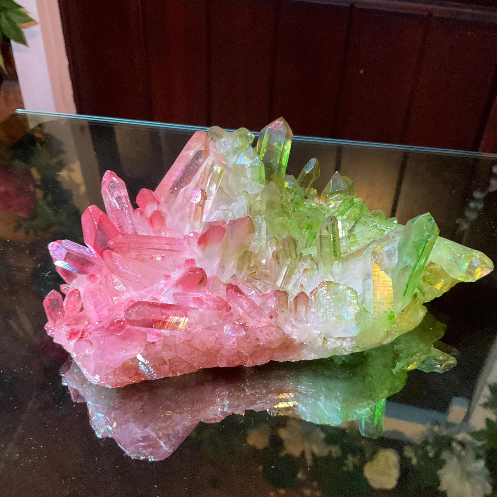 Pink & Green Aura Quartz Crystal Cluster ~ Large 1 Lb. 5 oz. ~ 6″ Long ~ Electr