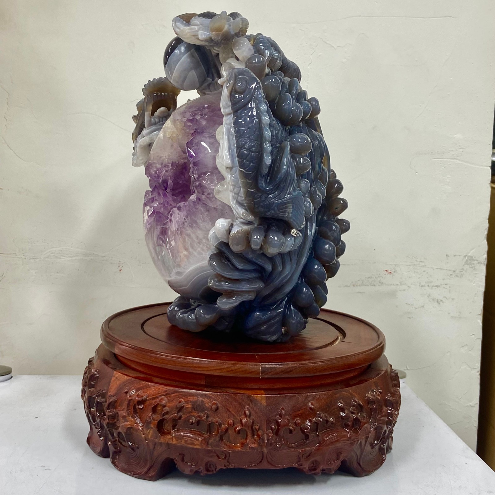 18.14LB Rare Natural Uruguay Amethyst Geode Quartz Crystal agate Carved Dragon