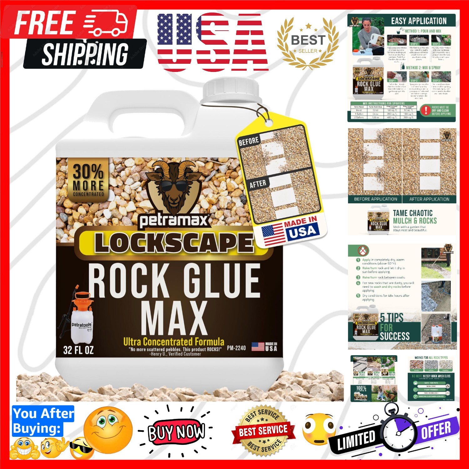 32 oz Max Rock Landscape Glue – Strong, Pet-Safe Gravel and Stone Stabilizer