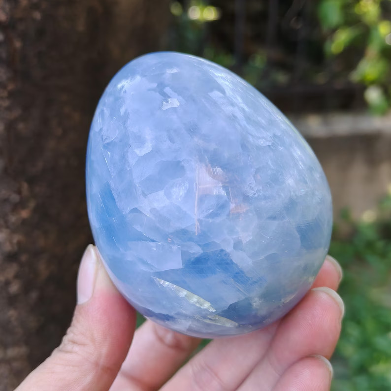 Natural Celestite Egg Palm Stone Angelic Healing Crystal Sphere Mineral Specimen