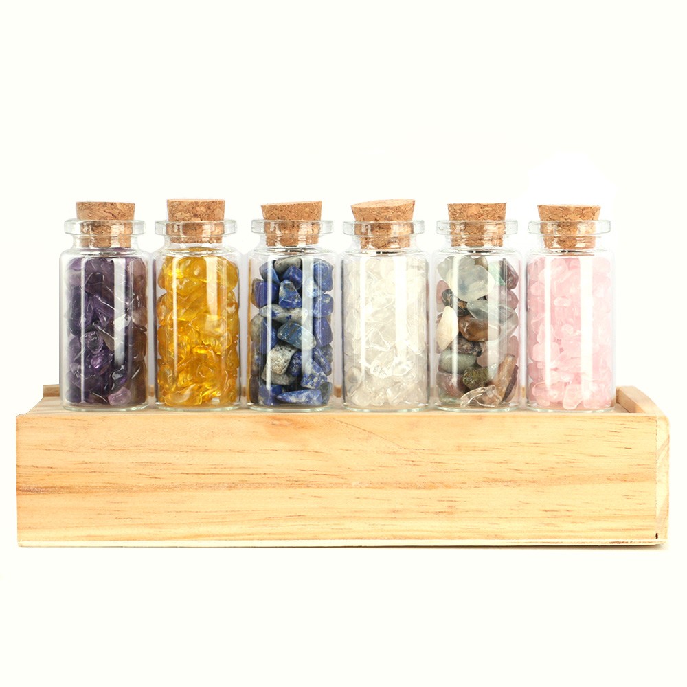 6 Mini Gemstone Bottles Crystal Tumbled Gem Wicca Stones Set for Home Decorate