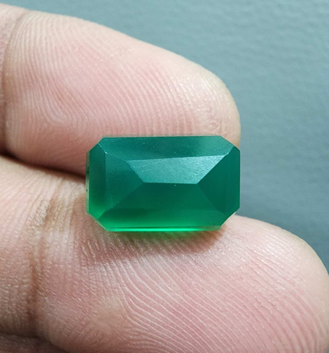 7 Ct Top Green Onyx Faceted Emerald Cut Loose Gemstone Jewelry Making For Ring