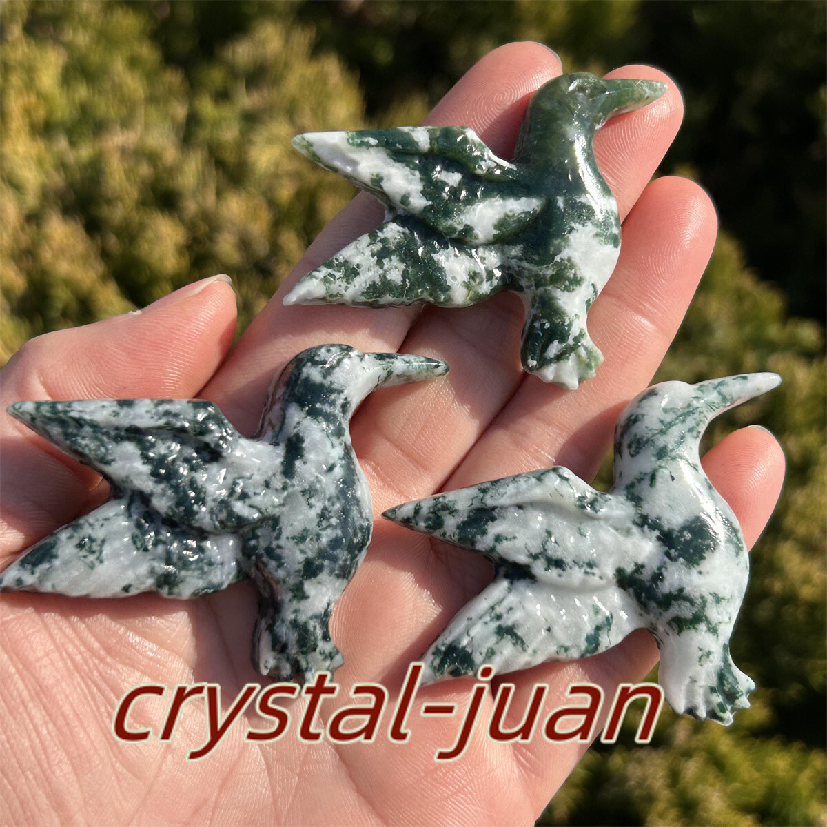 2″+ Natural Aquatic agatet hummingbird skull Carved Quartz Crystal skull heal