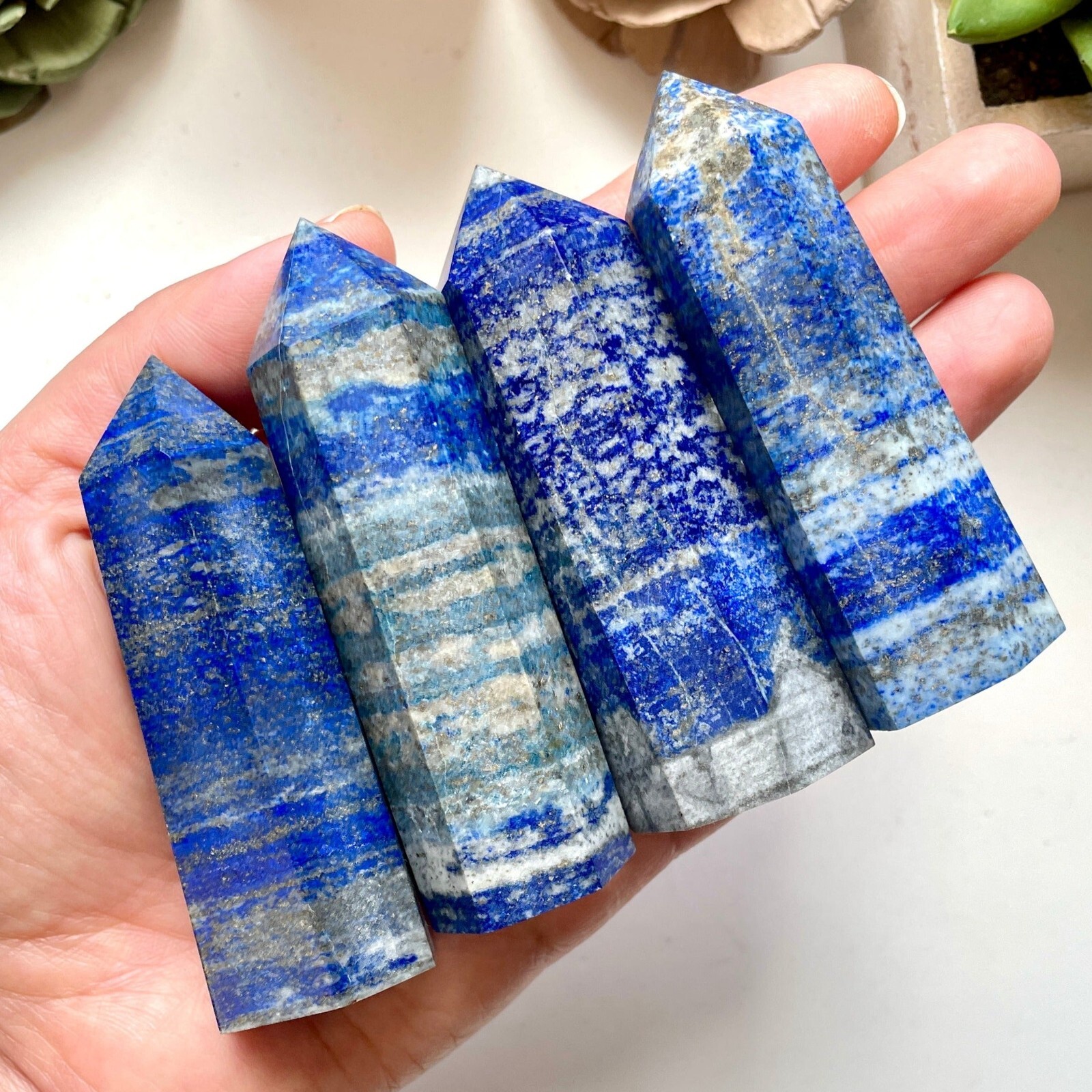 Lapis Lazuli Crystal Tower Natural Blue Stone Point Obelisk Wand Decor 3-3.5in