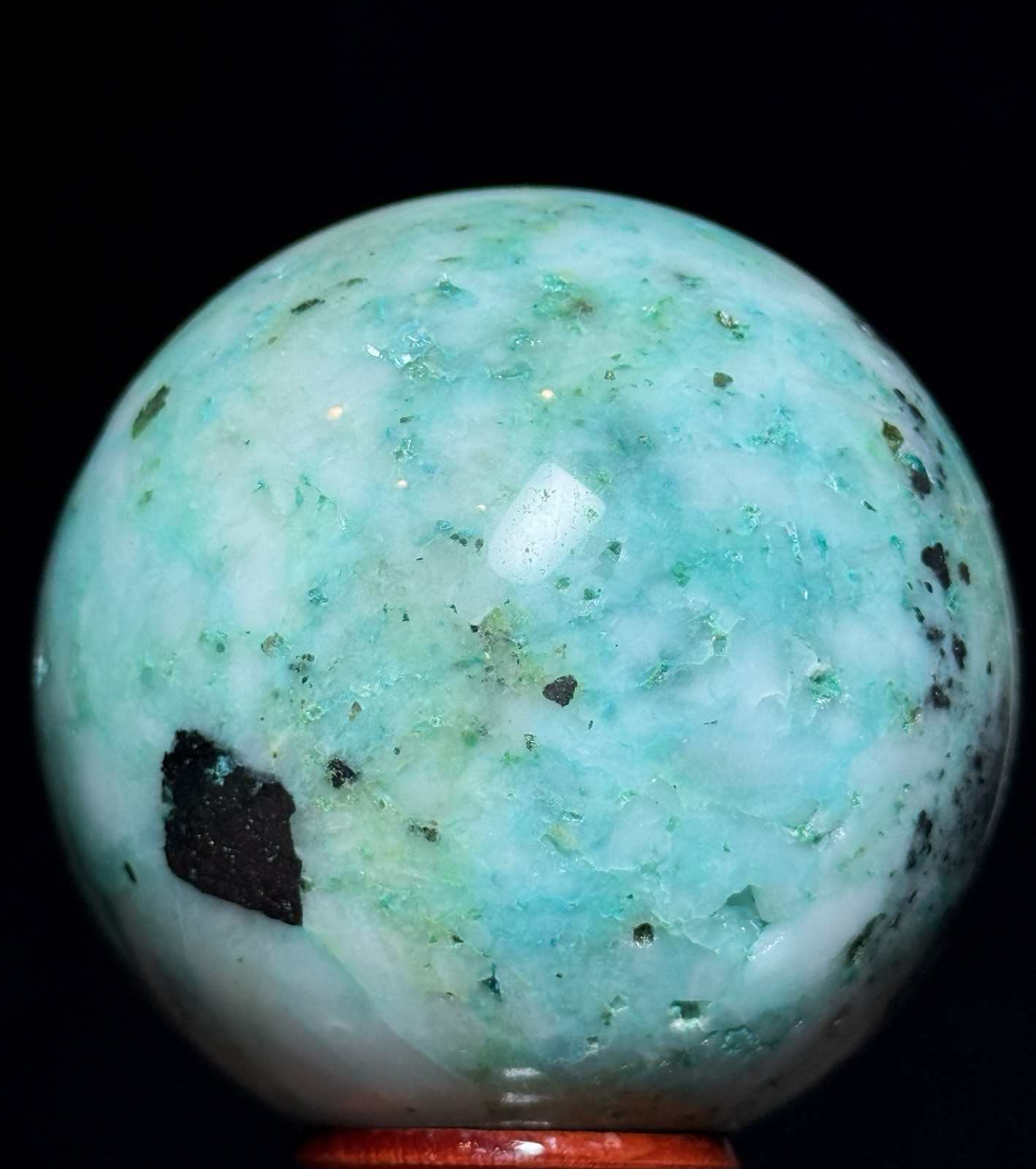 61mm PHOENIX PINE SPHERE – Fynchenite Chrysocolla Malachite Quartz Crystal Decor