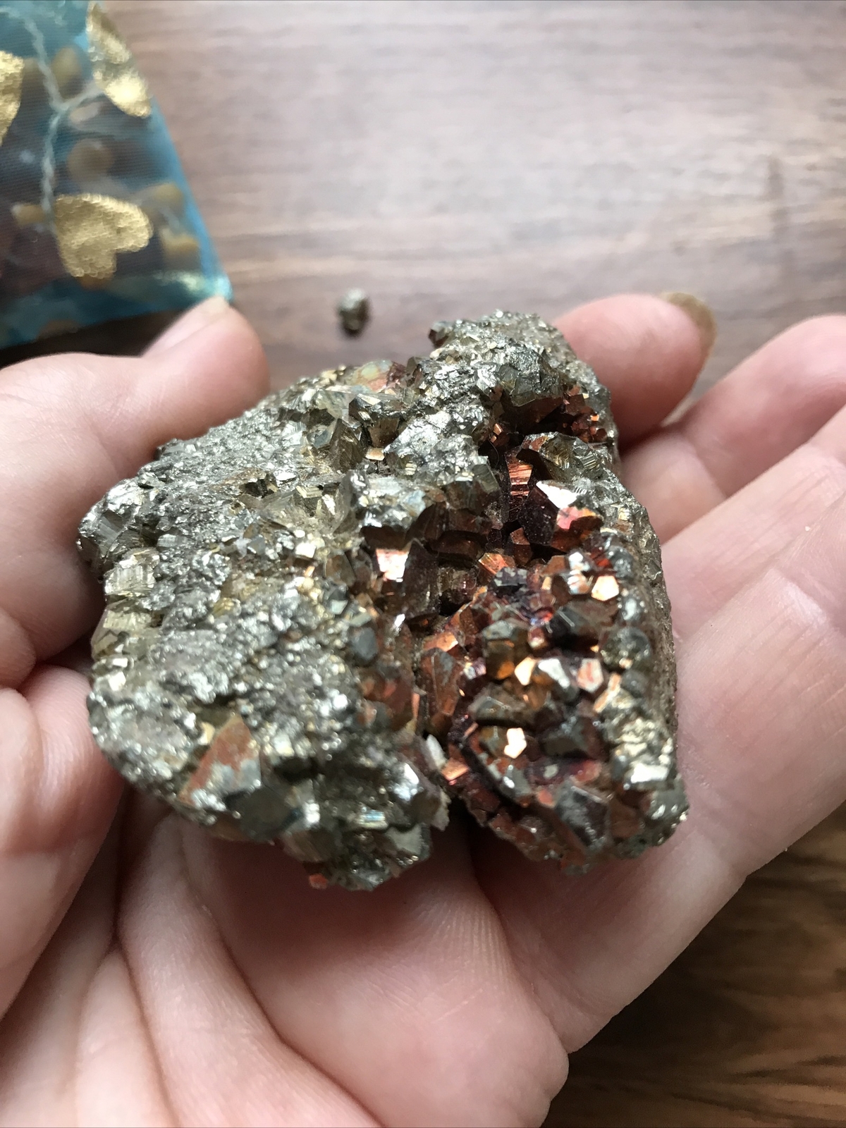 Gorgeous pyrite crystal cluster specimen, Peru 198 grams. false gold 990 ct