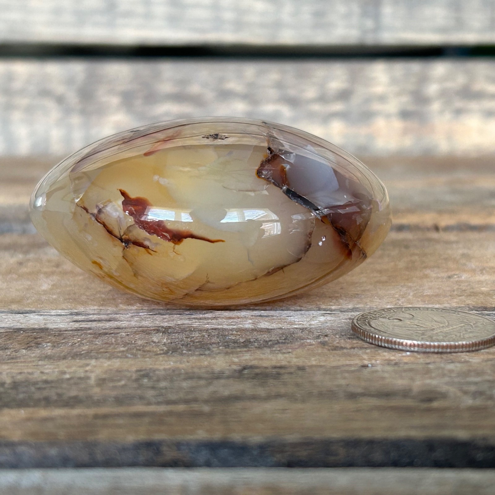 Hematoid Quartz Palm Stone 2.5″ Fire Quartz Healing Crystal Polished