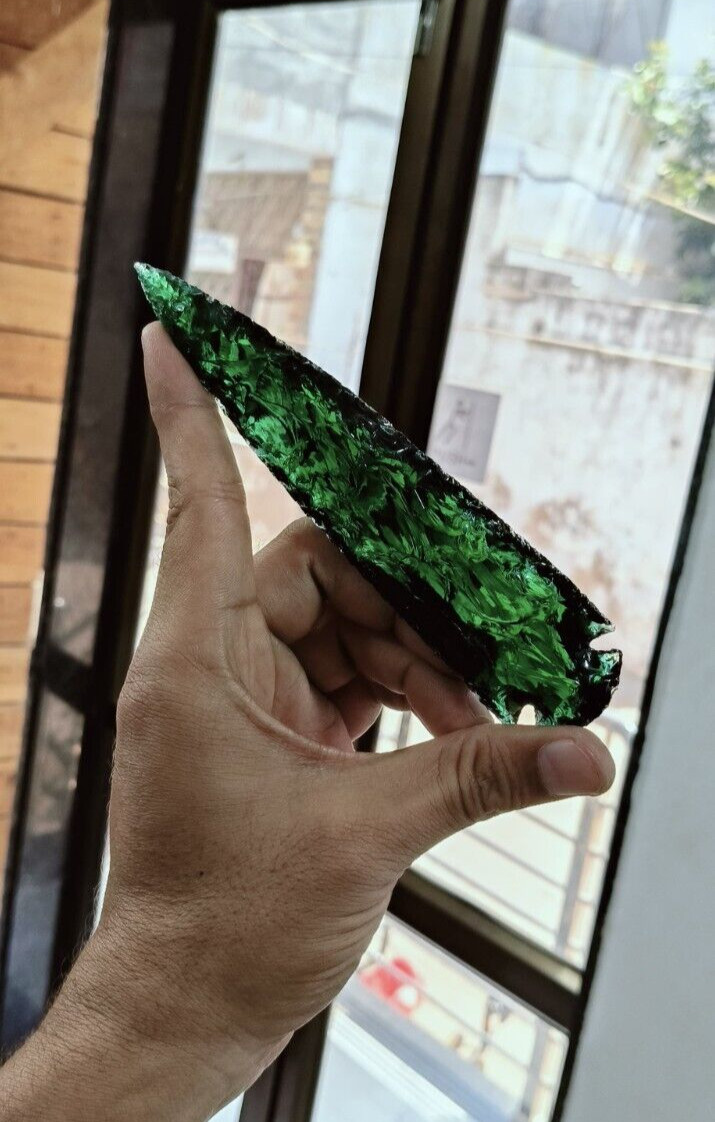 6″ Dark Green Aqua Obsidian Arrowhead Crystal Large Healing Decor Jewelry Making