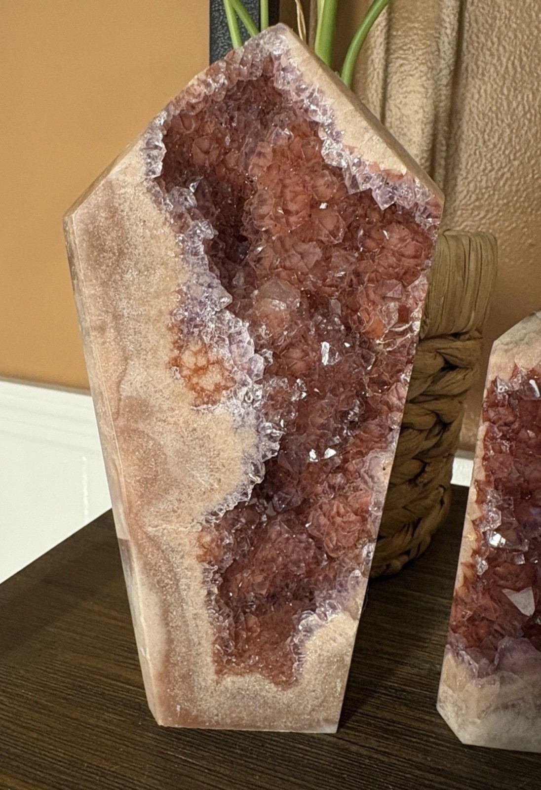 (2) Pink Amethyst Druzy Tower Set – High Quality Natural Crystal