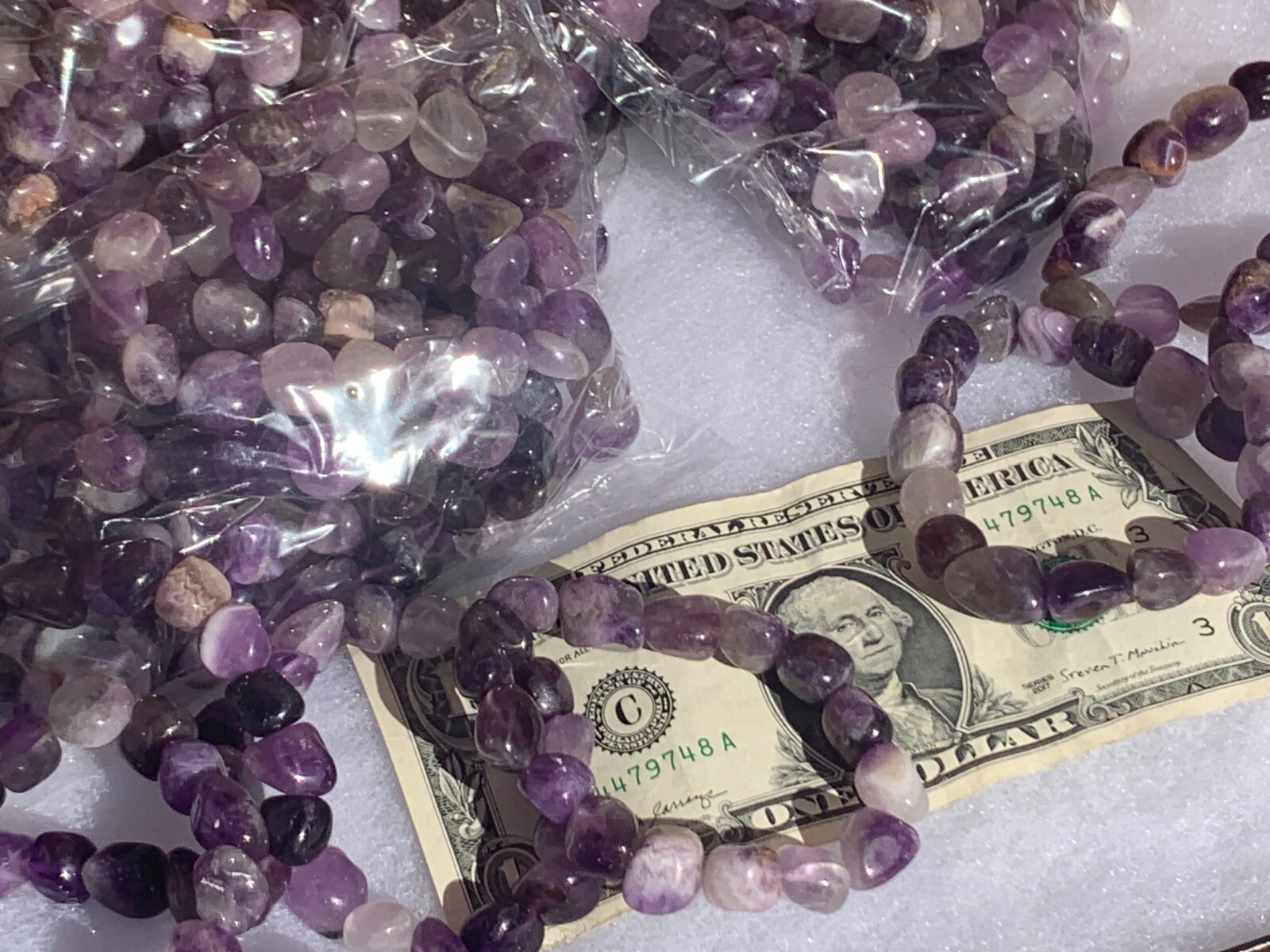 Lot of 3 Natural Amethyst Tumbled Stone Bracelets | Healing Crystal Jewelry Set