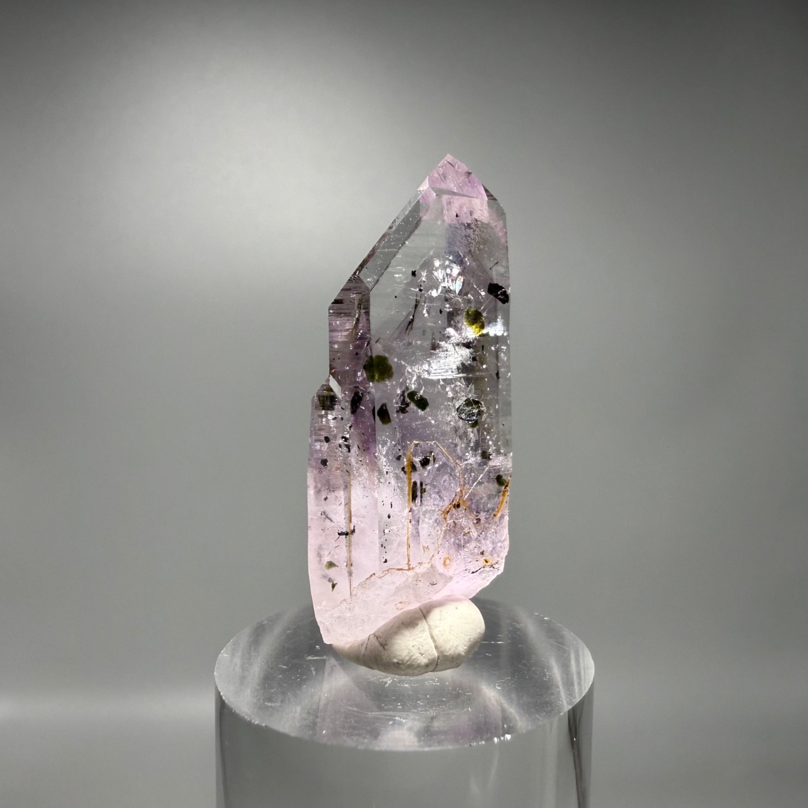 Large Moving Bubble! RARE Lilac Brandberg Amethyst Enhydro w Epidote Inclusions