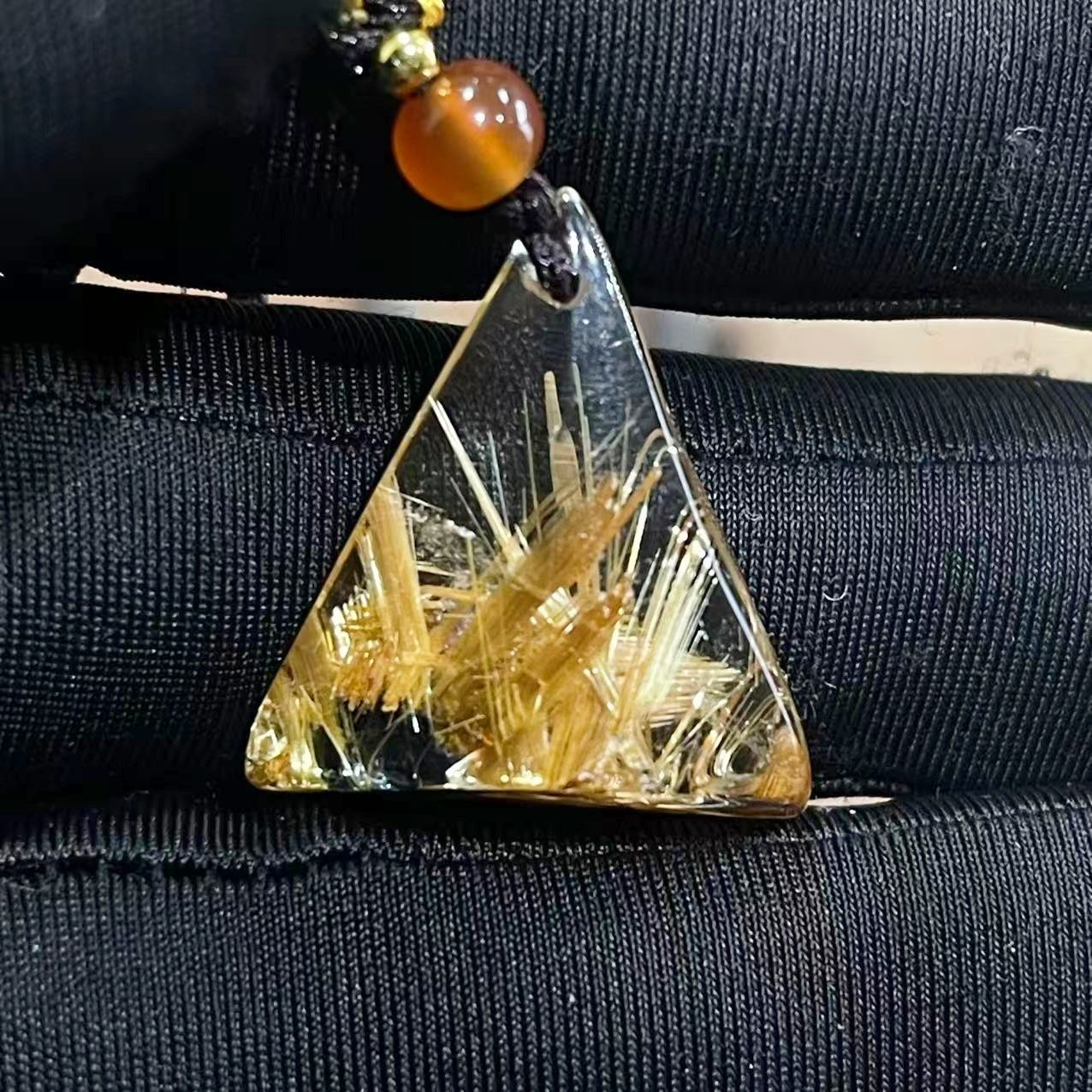 9.0g Natural Gold Hair Rutilated Quartz Crystal Pendant Reiki Healing Gift