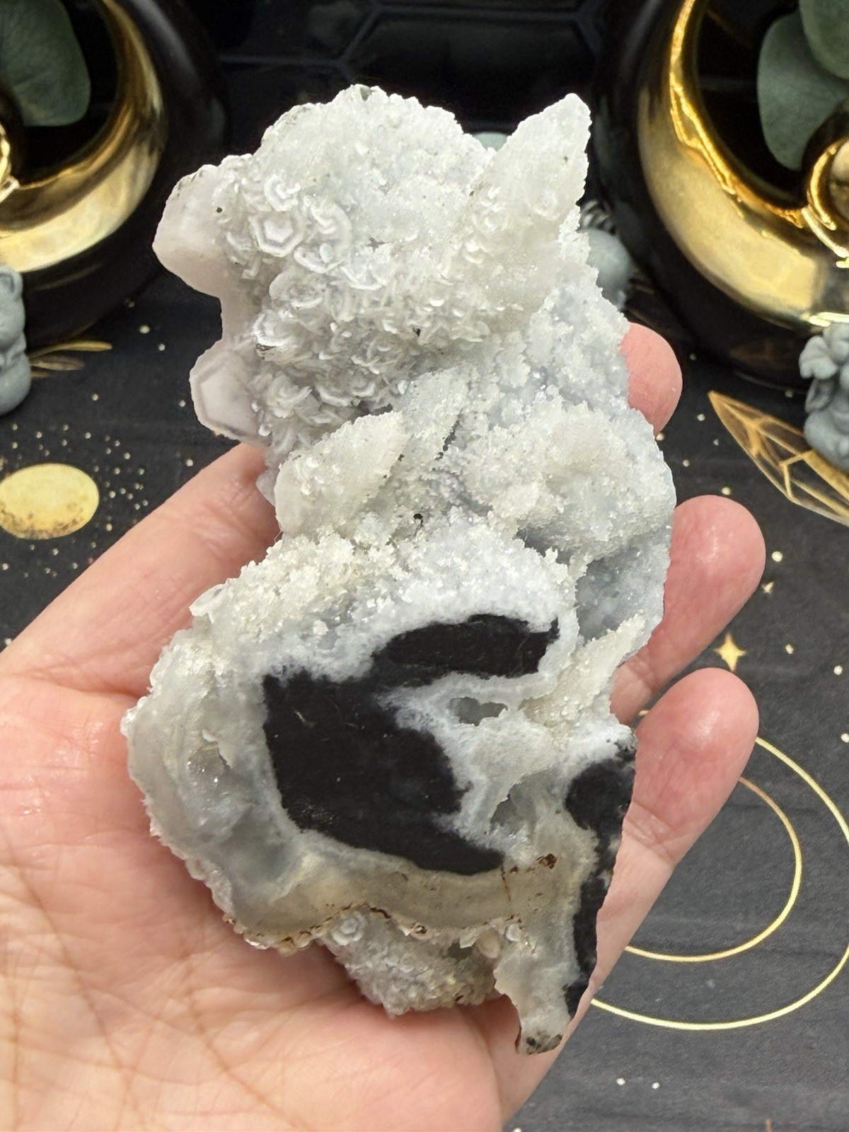 Natural Coin Calcite w/ green fluorite Specimen Uvreactive Free shipping