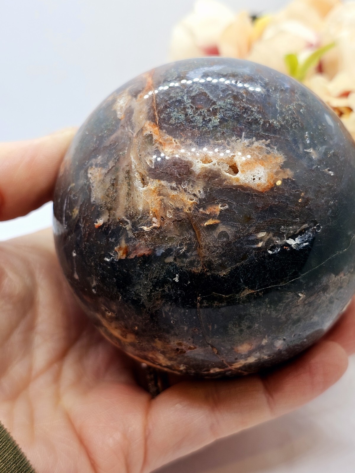 ✨️SALE✨️ Moss agate & Ocean Jasper Mix Sphere Green Red crystal Green 6.8cm 642g