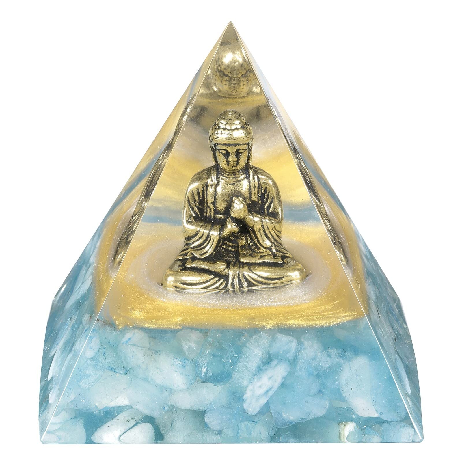 mookaitedecor Brass Buddha Statue Crystal Orgone Pyramid with Aquamarine Chip…