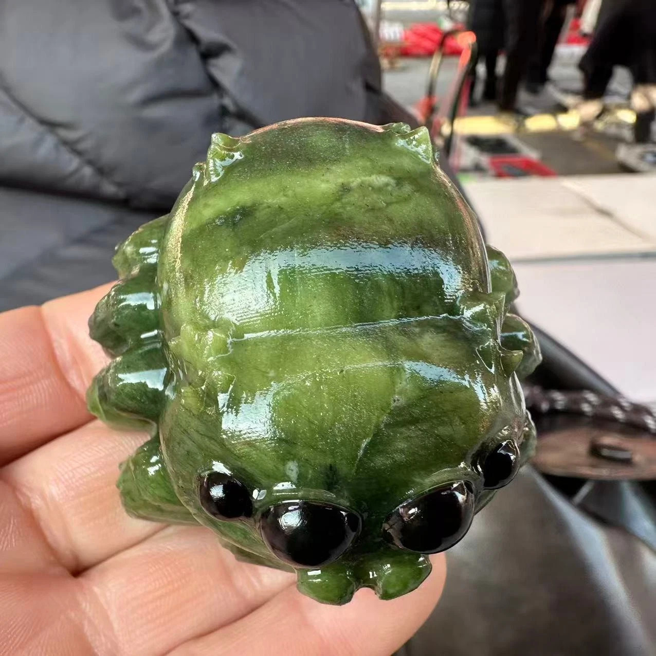 1pc Natural Green Jade Quartz Carved Spider Skull Crystal Healing Reiki Decor