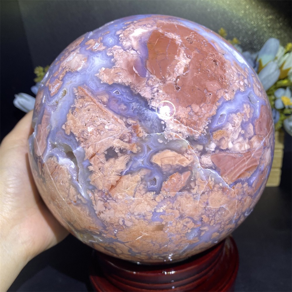 Customized Random 1pc 14.4LB 5.7″A+Natural Geode Petal Agate Sphere Reiki Ball