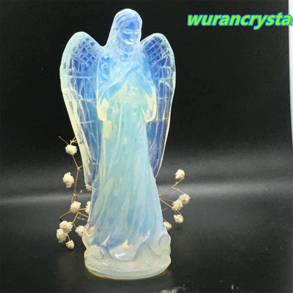 1pc Opalite crystal Quartz hand Carved crystal angel Reiki healing random 4.5″